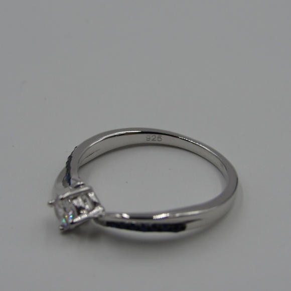Sterling Silver Blue & Clear CZ Diamond Band Ring - Picture 4 of 5